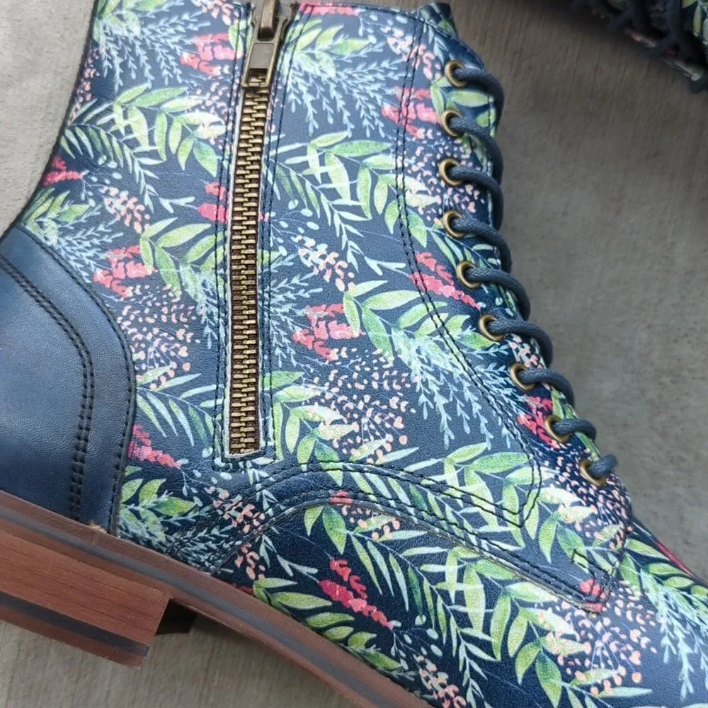 Thatcher Finch Men's Blue‎ Floral Patterned Luxury Derby Dress Boots Size 8